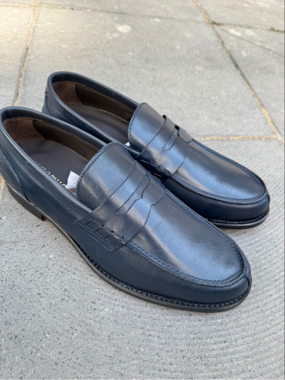 Blue classic handmade Penny loafer leather slip on